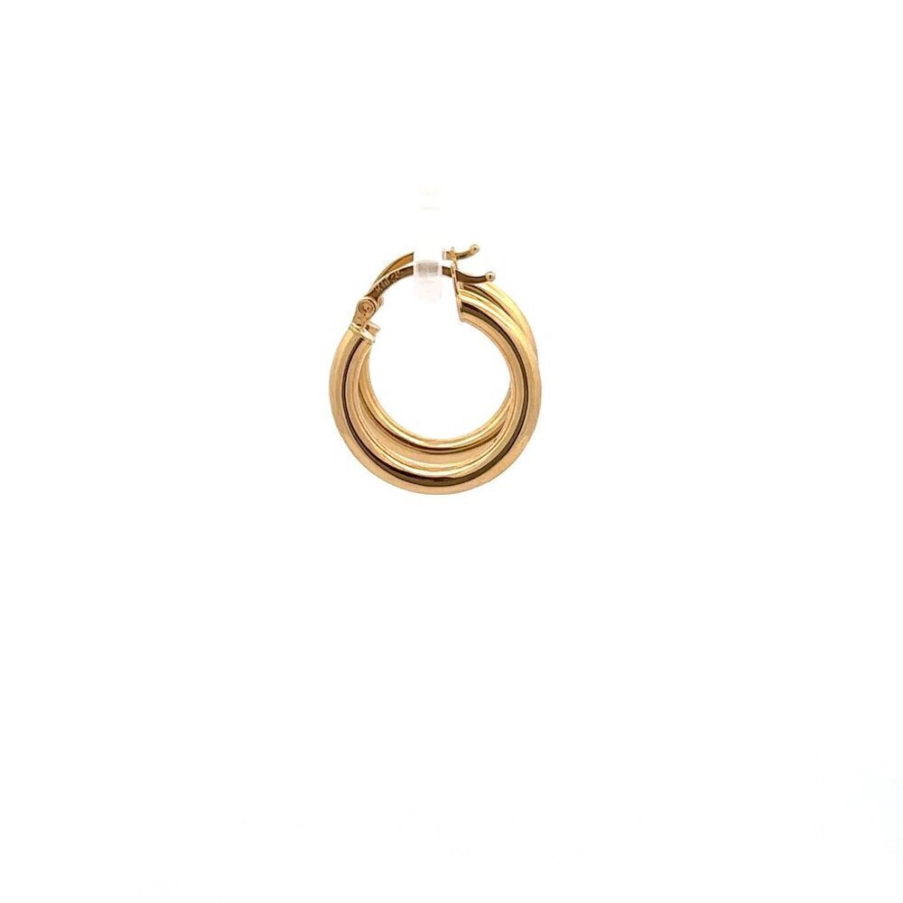 18K Gold Earrings Hoops Round Polished - Picture 3 of 9